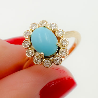 Shop 14K Solid Gold Antique Turquoise and Diamond Ring