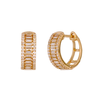EHH57405. 14K Solid Gold Baguette Diamond Round Hoop