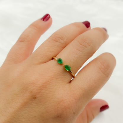 14K Solid Gold Gemstone 2 Drop Open Ring.