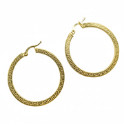GER119. 14K Solid Gold Hollow Hoop with Engraving
