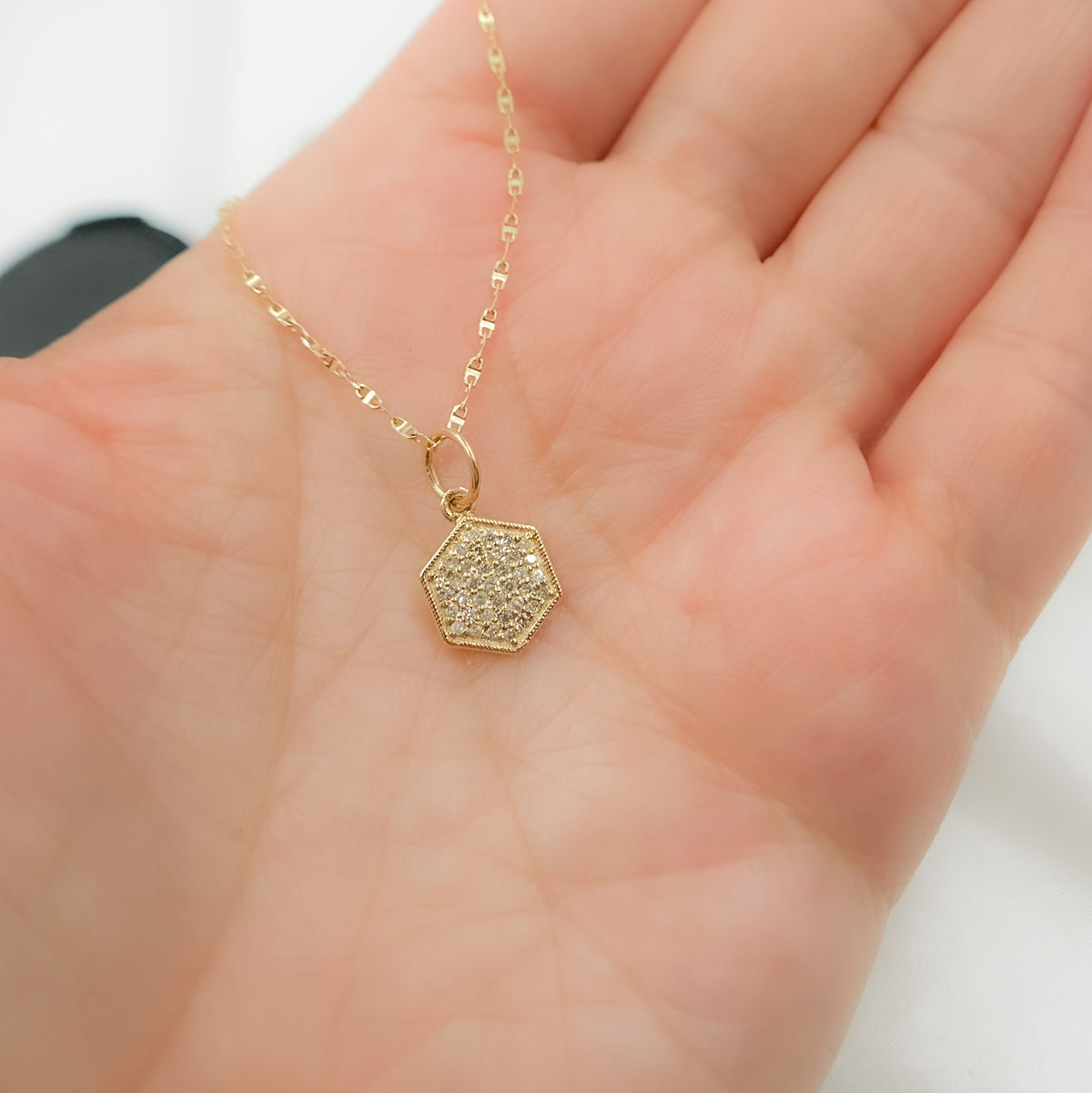 14K Solid Gold Hexagon Shape Charm with Diamonds. GDP399