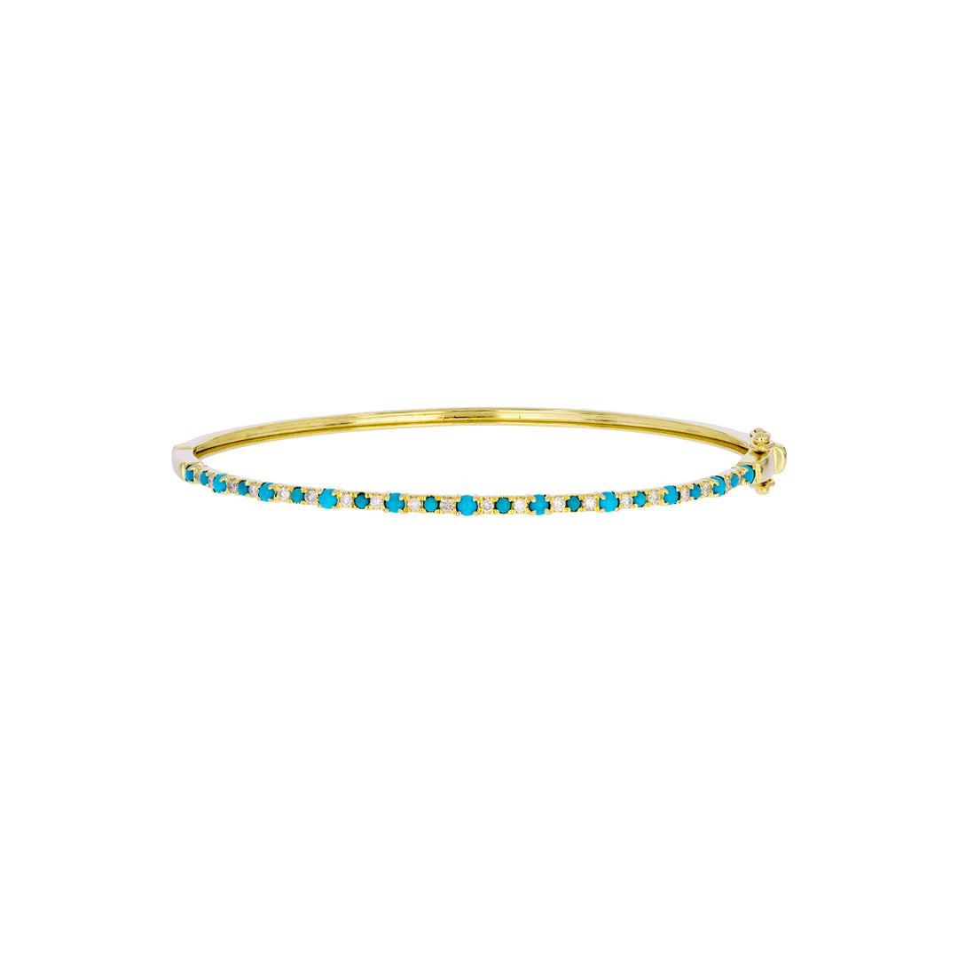 BNE68166TQ. 14K Solid Yellow Gold Diamond and Turquoise Bangle