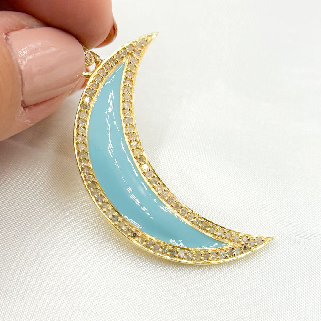 DP476A. Diamond Sterling Silver Moon Enamel Pendant