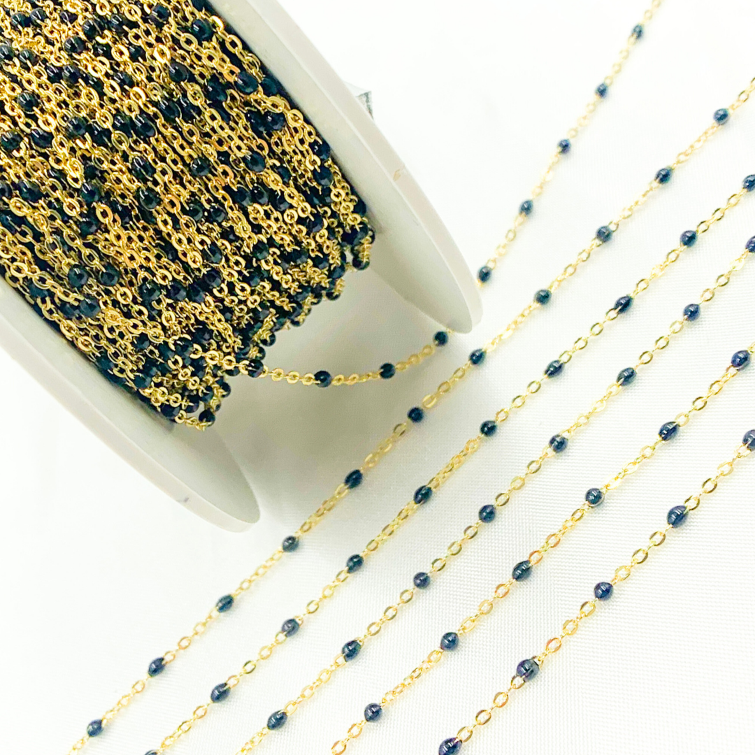 30KFB-NF14Y. 14K Solid Yellow Gold Enamel Black Color Cable Chain