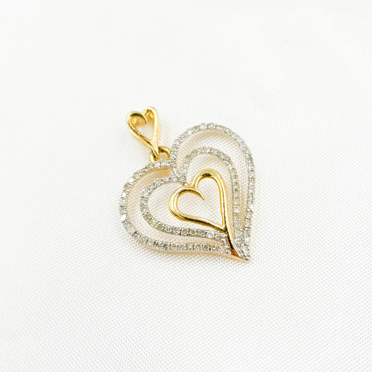 14K Solid Gold Diamond Four Hearts Charm. EJP1486