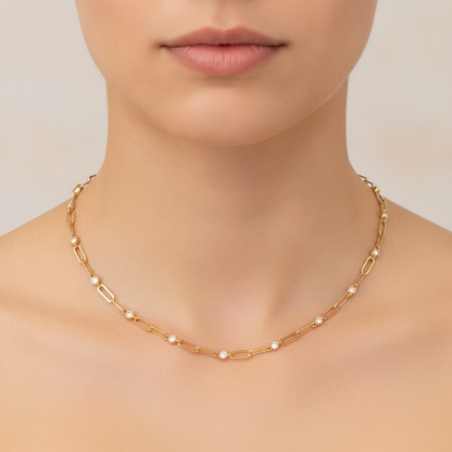NFI72686. 14K Solid Gold Diamond Fancy Necklace