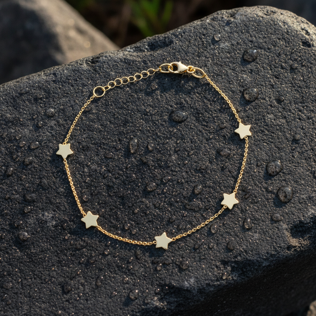 BRSET419/L. 14k Solid Yellow Gold Star Link Bracelet
