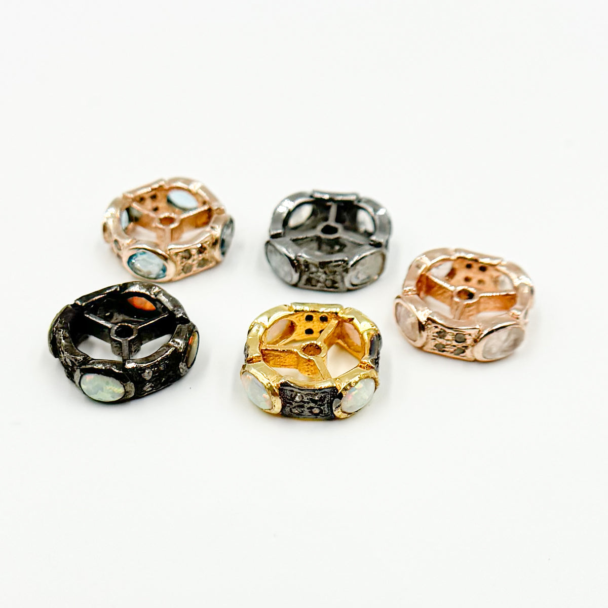 Diamond Sterling Silver Spacer Bead with Gemstone