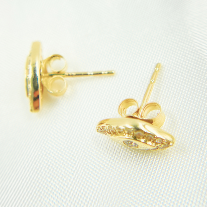 EFC51719. 14k Solid Yellow Gold Diamond Eye earrings