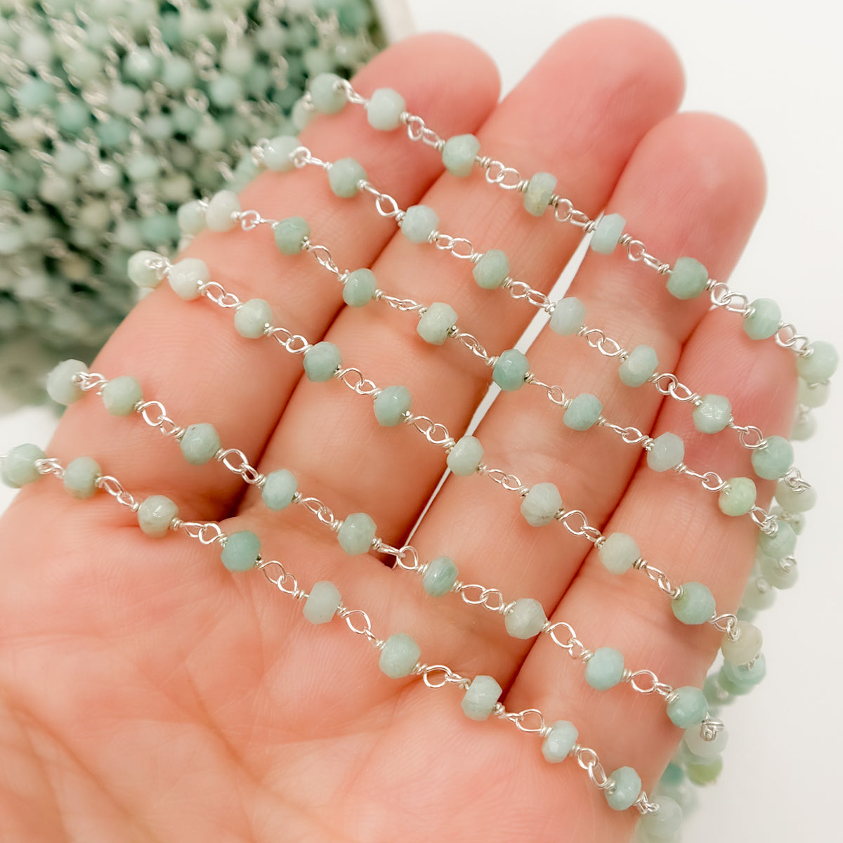 Amazonite White Sterling Silver Wire Chain