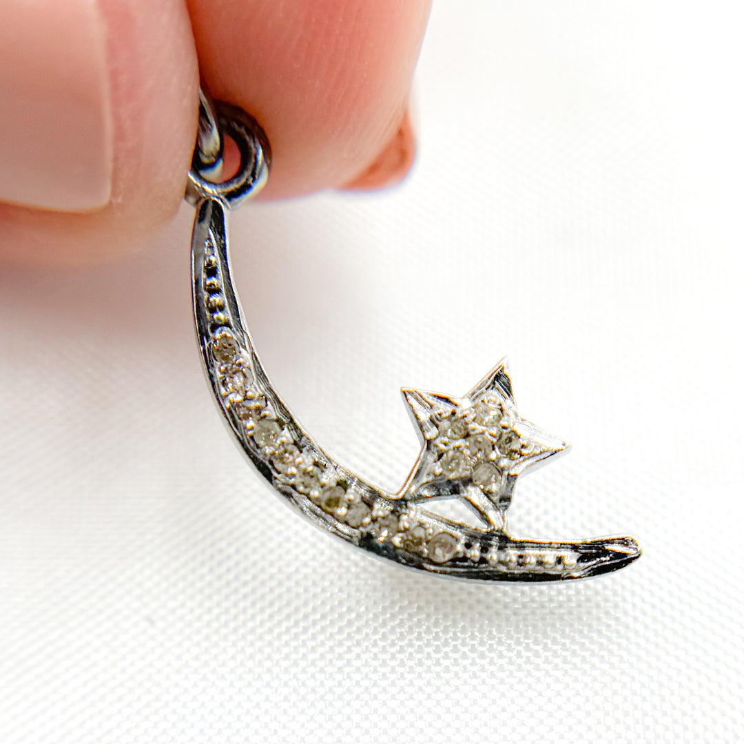 DC403. Diamond Sterling Silver Moon and Star Pendant