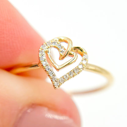 14K Gold Double Heart Diamond Ring