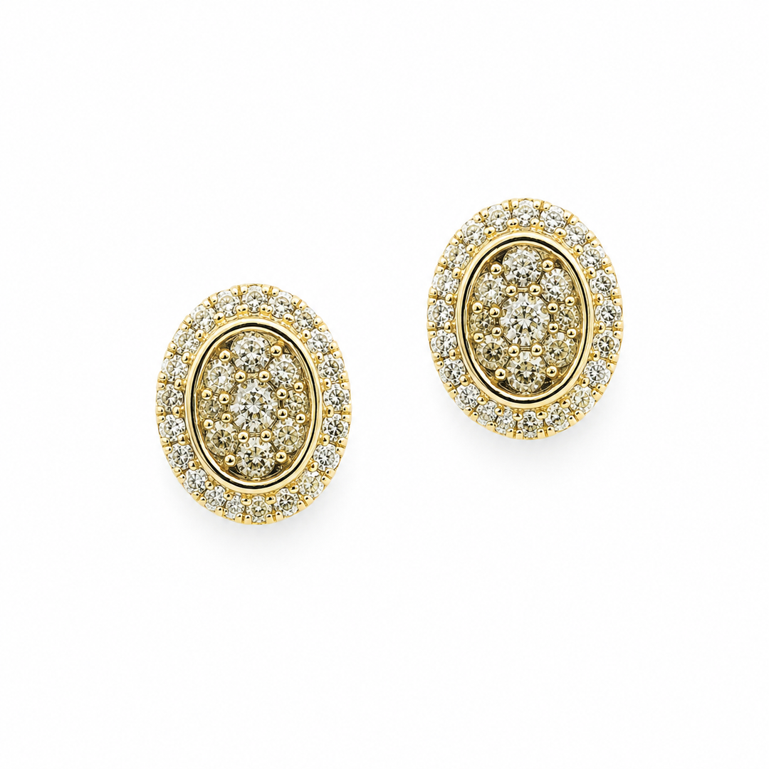 EFH52014. 14K Solid Gold and Diamonds Oval Earrings