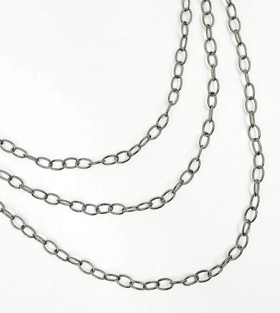 Black Rhodium 925 Sterling Silver Oval Link Chain. BR31