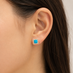 Load image into Gallery viewer, EFG54376TQ. 14K Solid Gold Diamond and Turquoise Fancy Studs