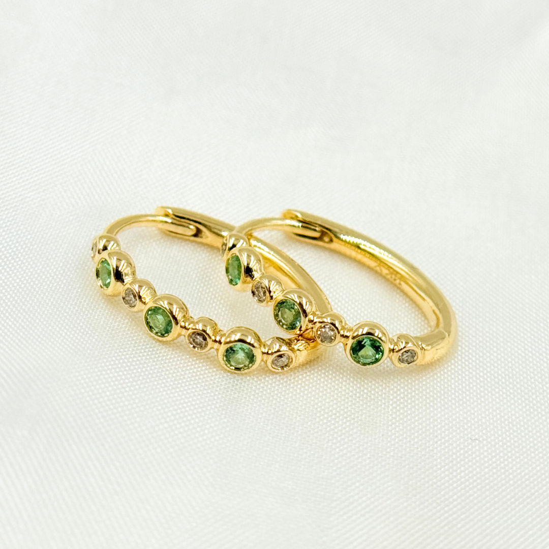 14k Solid Gold Diamond and Emerald Oval Hoop.  EHA56738EM