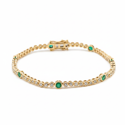 BTL65393EM. 14k Solid Gold Diamond and Gemstone Tennis Bracelet