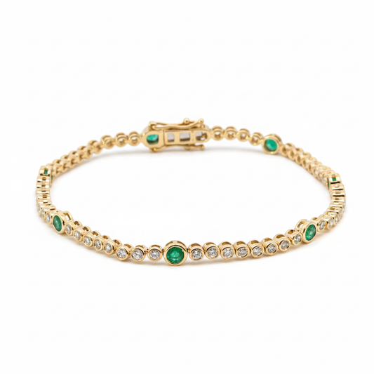 BTL65393EM. 14k Solid Gold Diamond and Gemstone Tennis Bracelet
