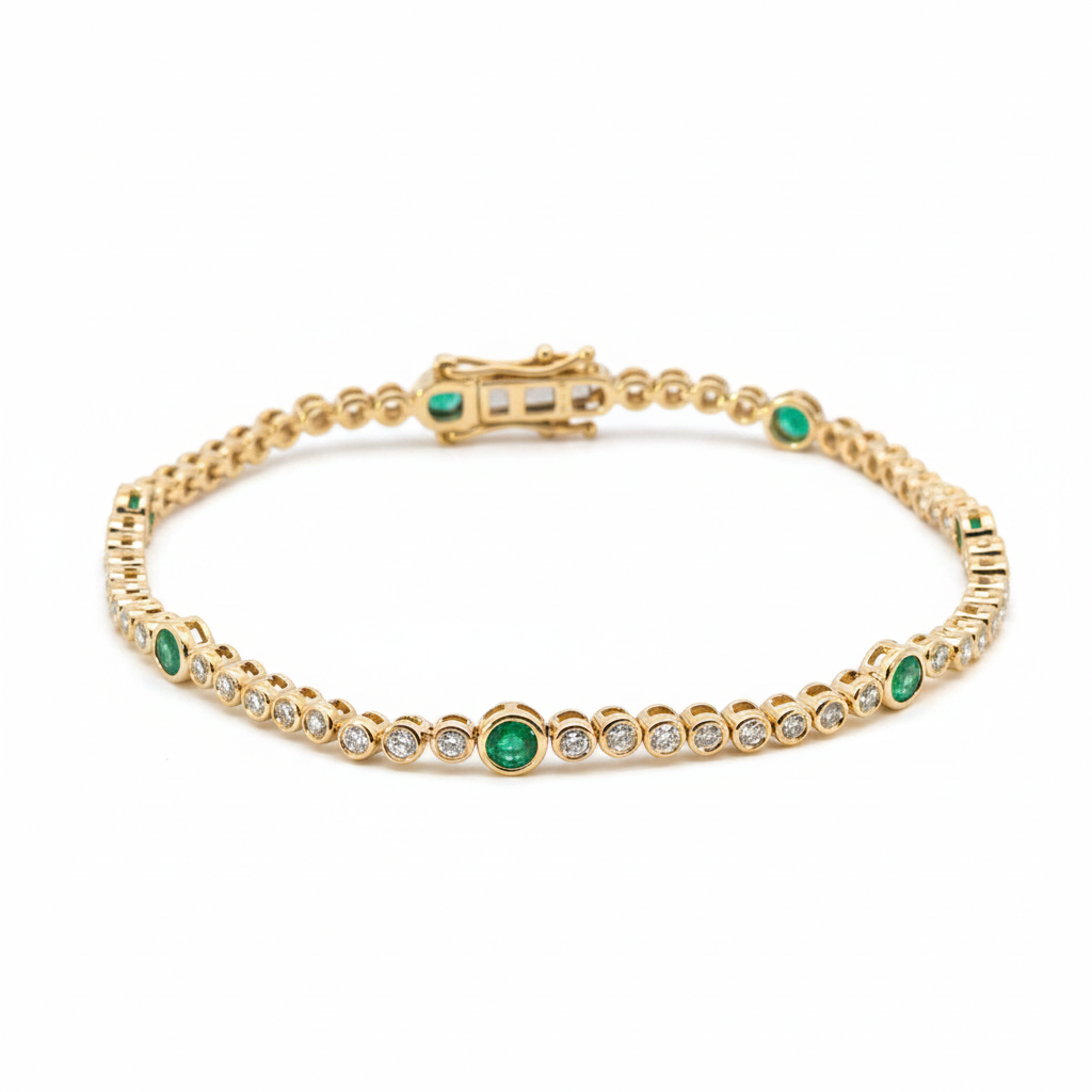 BTL65393EM. 14k Solid Gold Diamond and Gemstone Tennis Bracelet