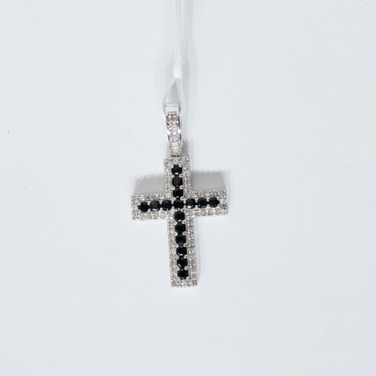 PFC44469BS. 14K Solid Gold Cross Diamond and Blue Sapphire Charm