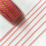 Load image into Gallery viewer, 925 Sterling Silver Gold Plated Pink Enamel Cable Link Chain. V244PKGP
