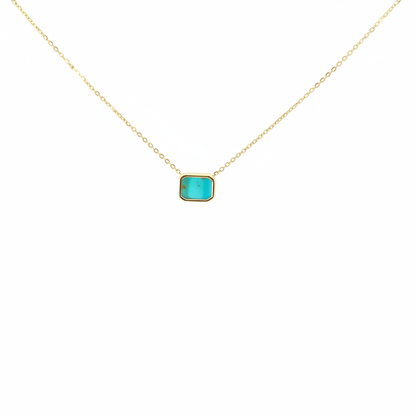 NT410755. 14K Solid Gold Rectangular Gemstone Fancy Tiny Necklace