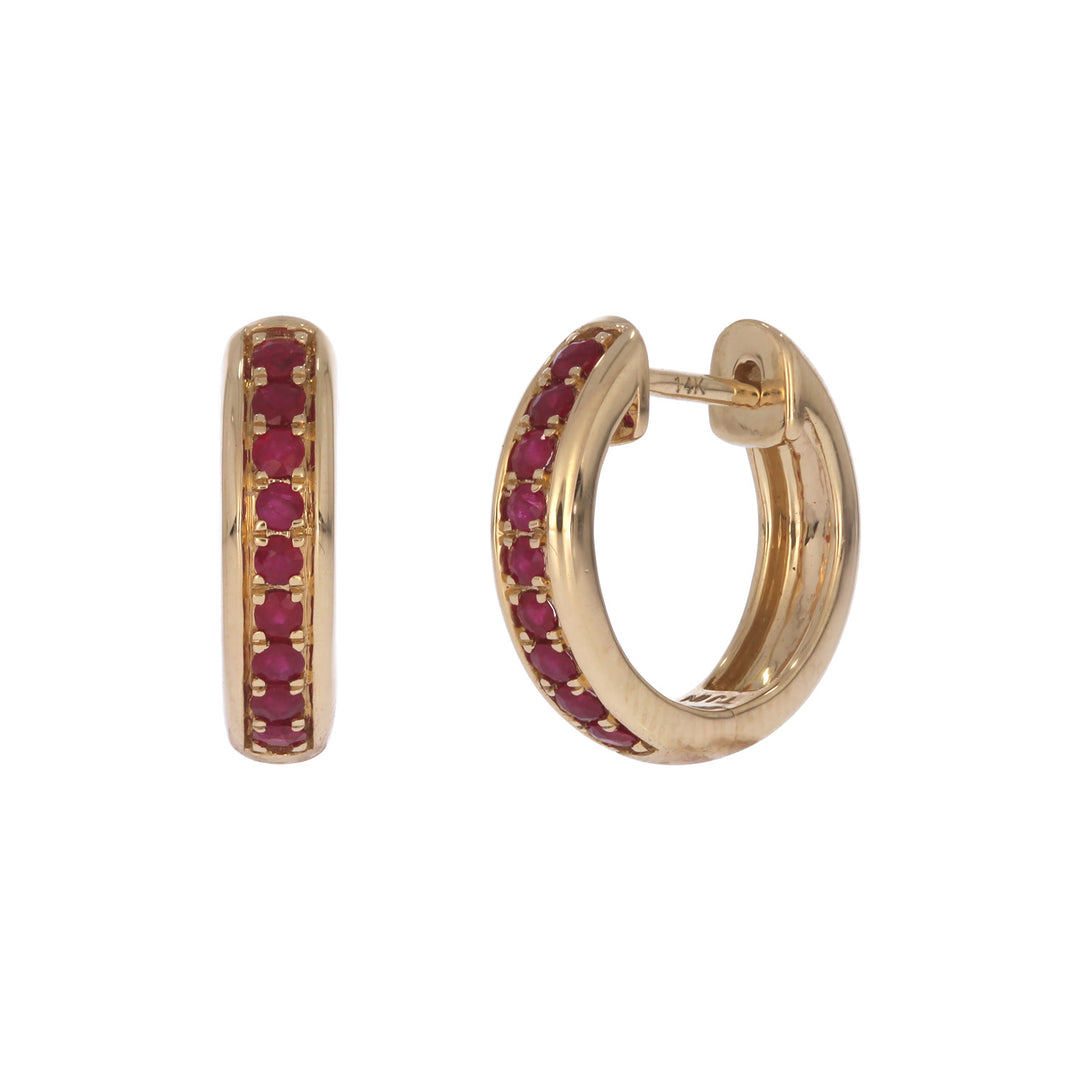 EHZ56598RU. 14K Solid Yellow Gold Ruby Huggies