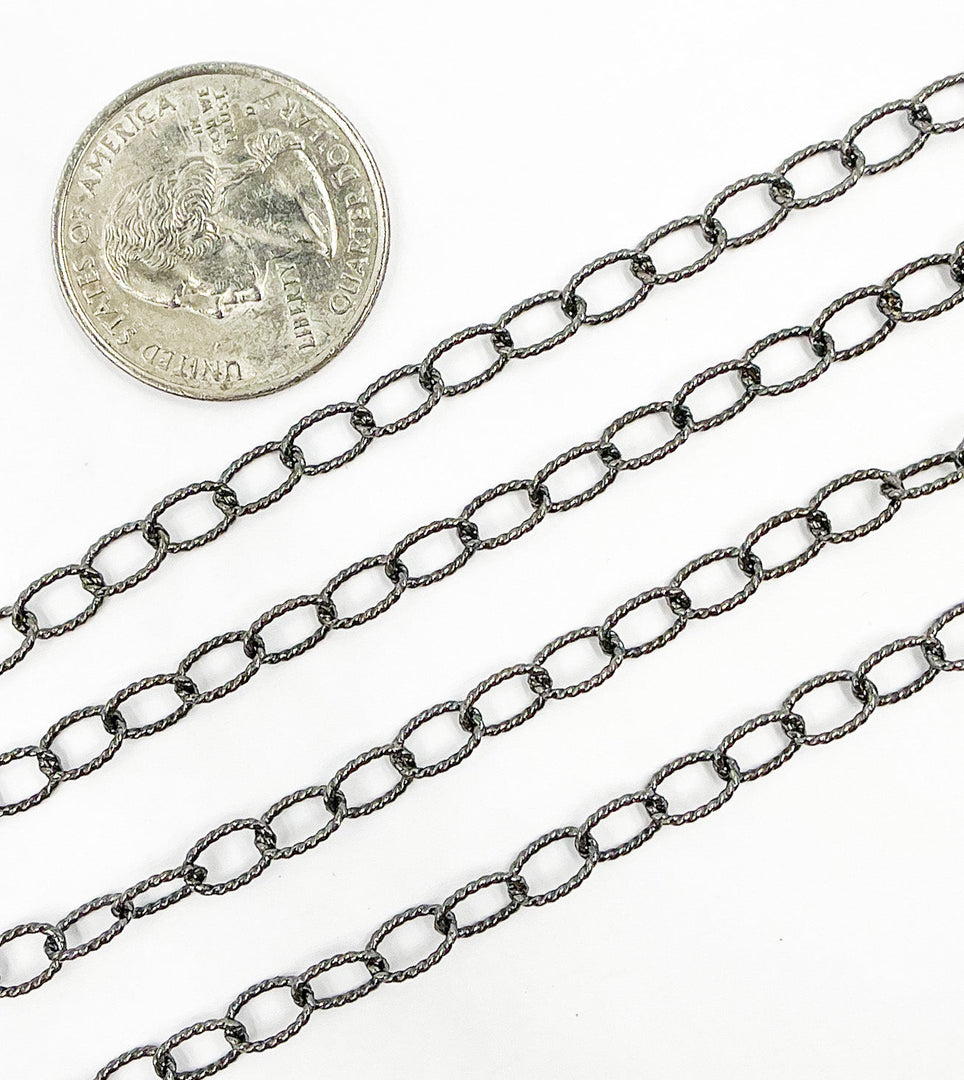 Black Rhodium 925 Sterling Silver Twisted Oval Link Chain. BR21