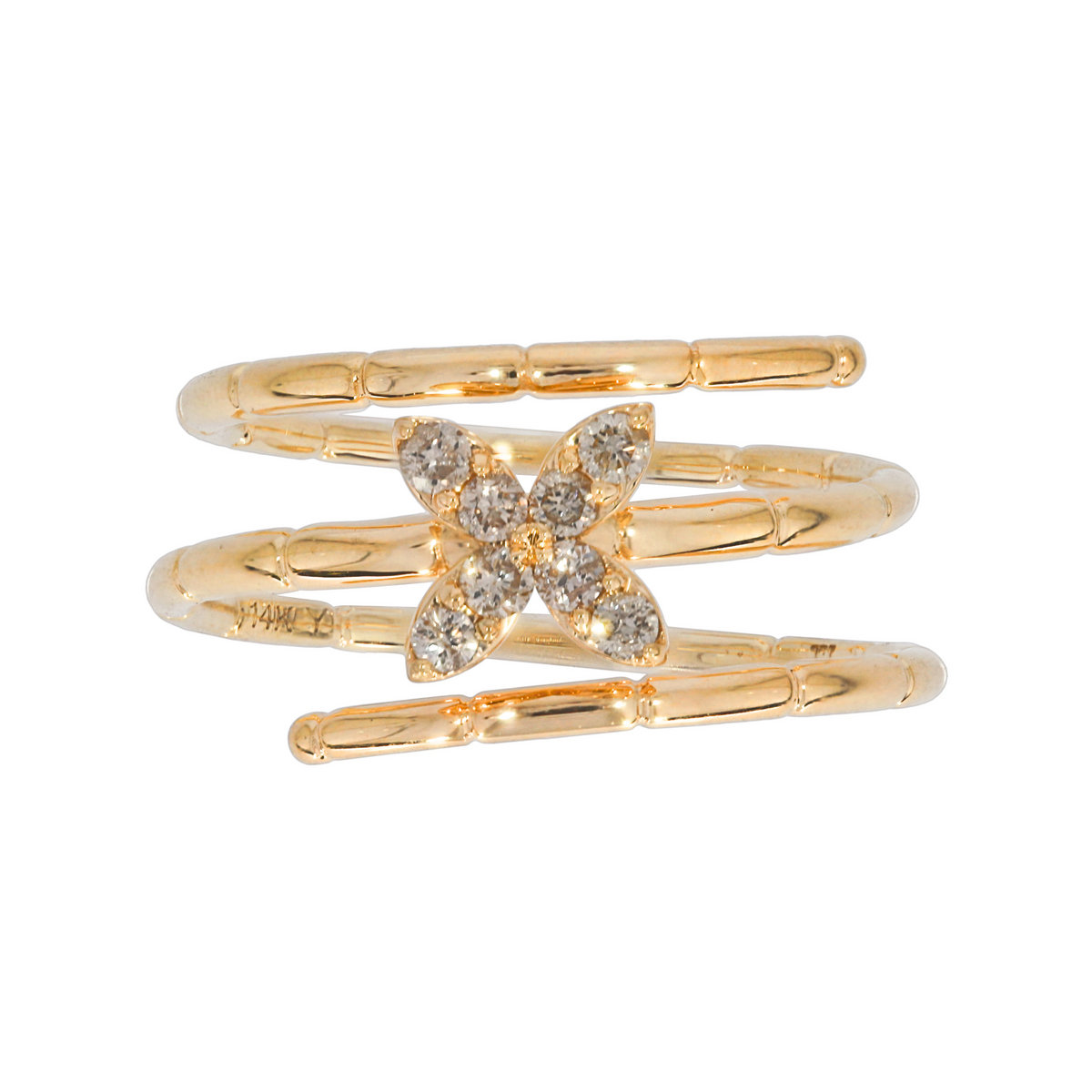 14K Solid Gold Diamond Multi-Row Flower Ring.