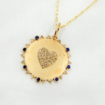 Load image into Gallery viewer, 14K Solid Gold Circle Charm with Heart in the Center in Diamond and Gemstones. GDP524
