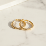 Load image into Gallery viewer, 15850019965. 14K Solid Gold Fancy Ribbed Hollow Hoop Earrings