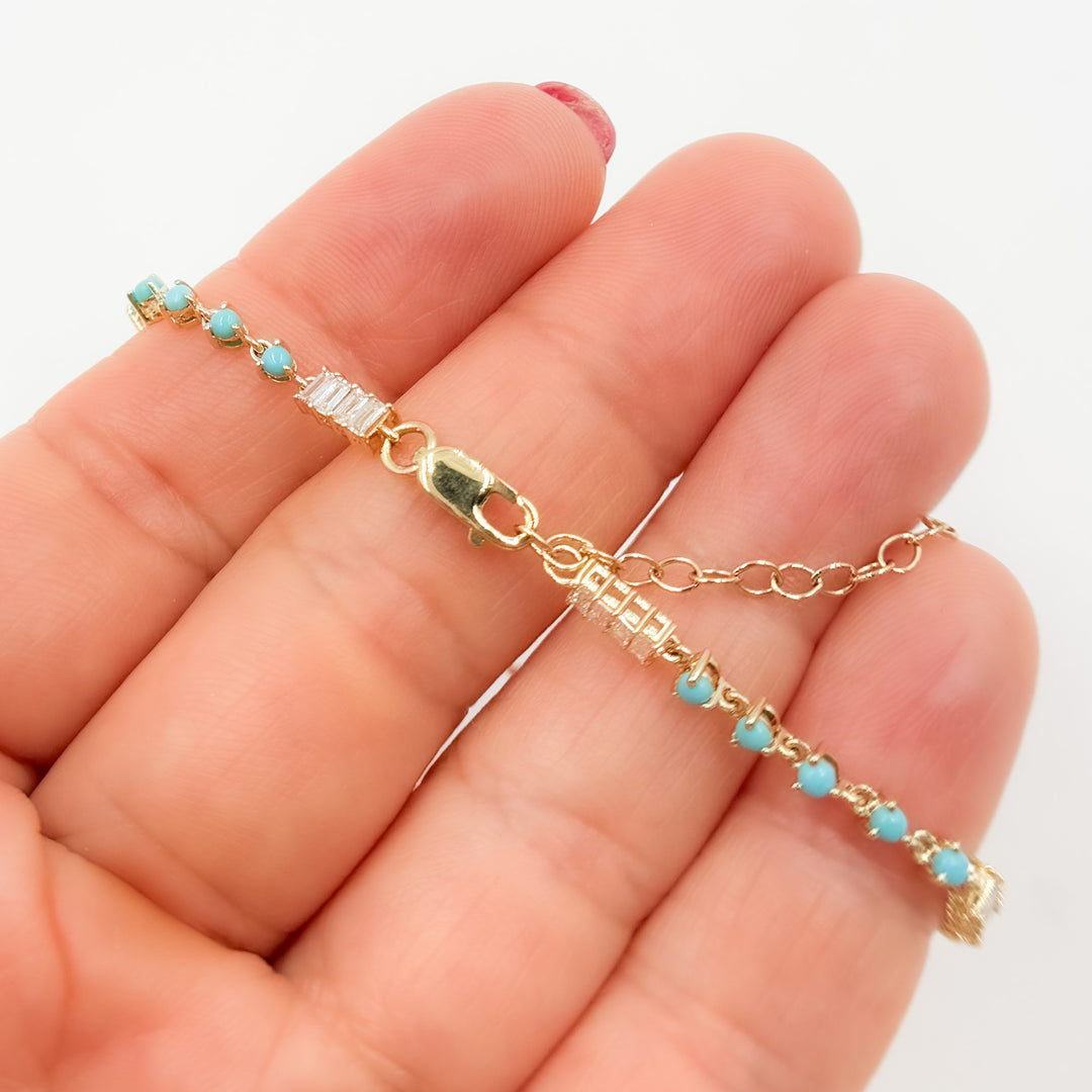 BFH61078TQ. 14K Solid Gold Diamond and Turquoise Fancy Bracelet