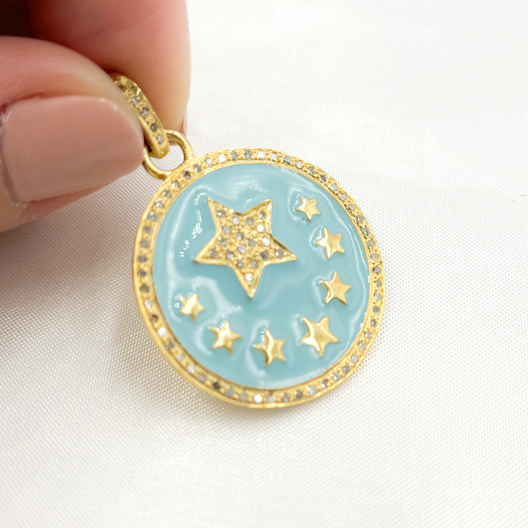 DP517A. Diamond Sterling Silver Star Round Enamel Pendant