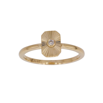 14K Yellow Gold Rectangle Diamond Ring