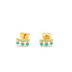 Load image into Gallery viewer, EFB53898. 14K Solid Gold Diamond and Turquoise Fancy Stud Earrings