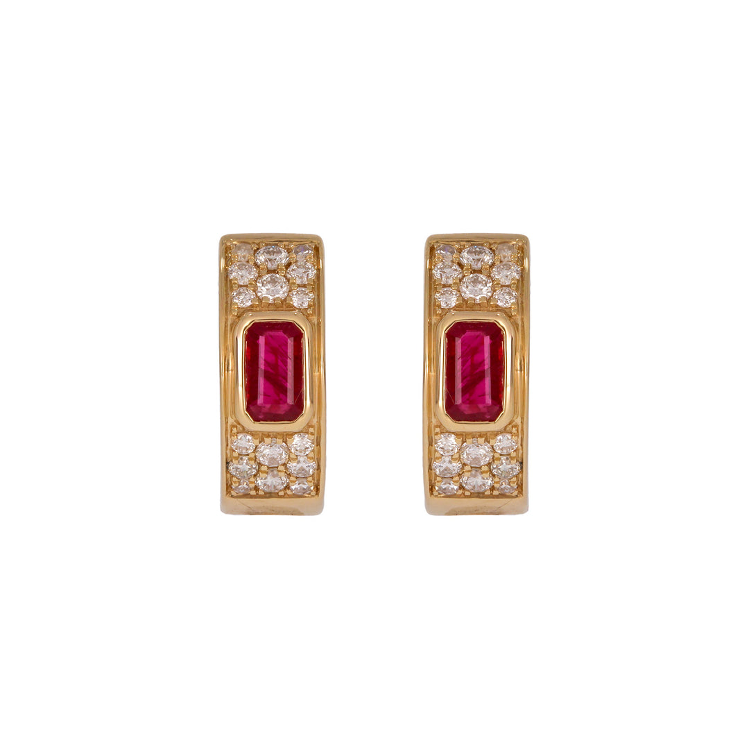 EHF57634. 14k Solid Gold Diamond and Gemstones Hoop Earrings
