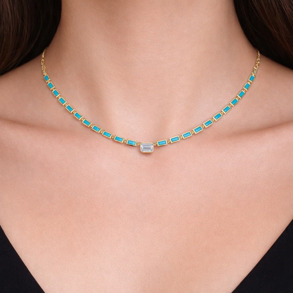 NFF70760. 14K Solid Gold Diamond Rectangle Necklace