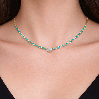 NFF70760. 14K Solid Gold Diamond Rectangle Necklace