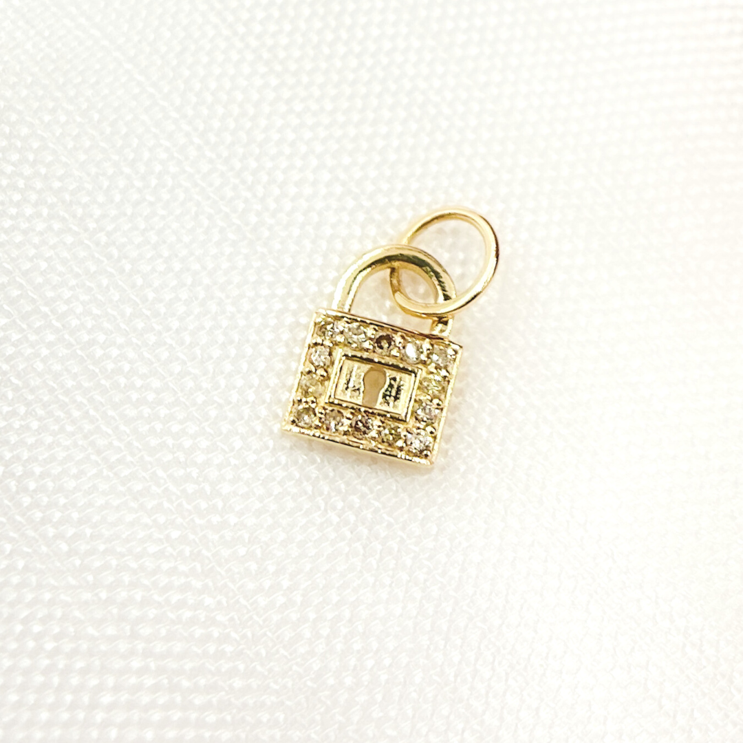 14K Solid Gold Diamond Lock Charm. GDP440