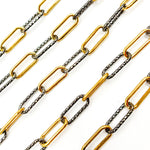 Load image into Gallery viewer, V41GB. Gold Plated and Black Rhodium Sterling Silver Smooth and Diamond Cut Paperclip Chain
