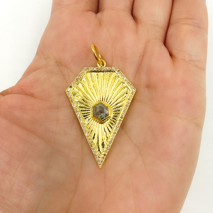 KG60. 14K Solid Gold Diamond Shaped Charm with Diamonds