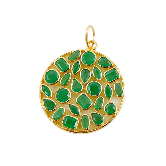 CGDP36. 14K Solid Gold Circle Shape Emerald Charm