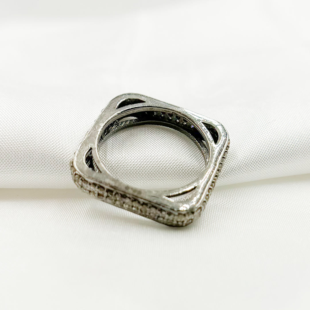 DE026. Diamond Black Rhodium Sterling Silver Square Ring