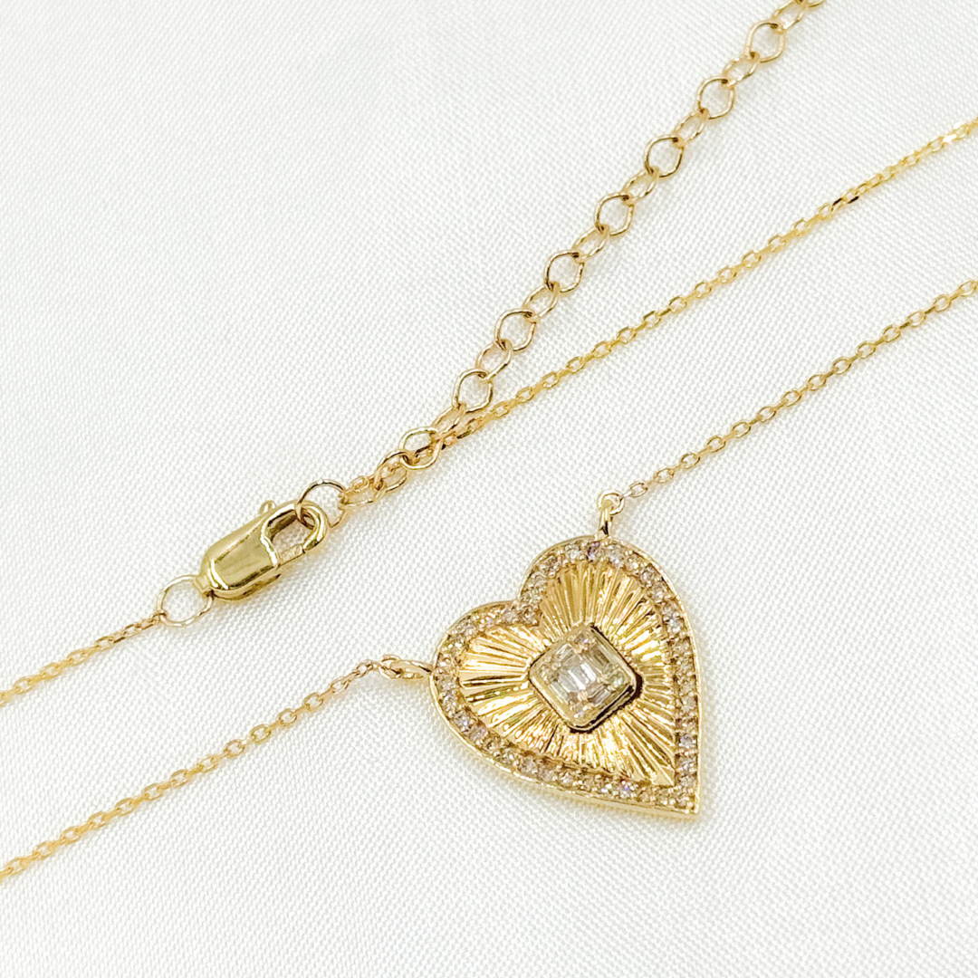 NFE71508. 14K Solid Gold Diamond Heart Necklace