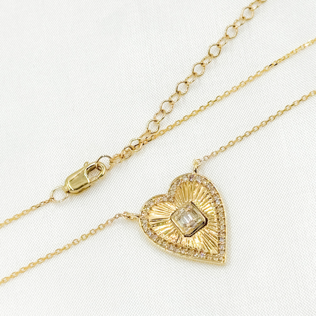 14K Solid Gold Diamond Heart Necklace. NFE71508