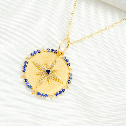 GDP558. 14K Solid Gold Diamond Circle Shape Charm with Star in the Center in Gemstones