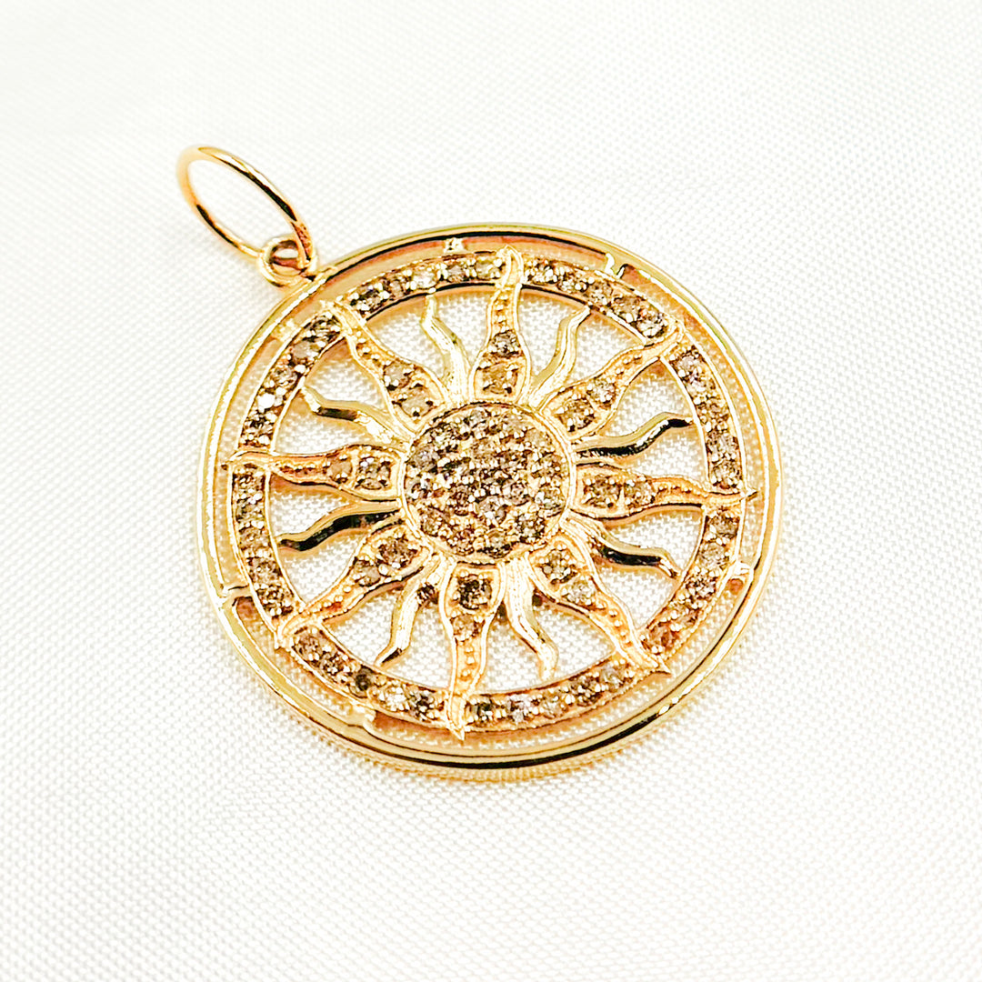 GDP317. 14K Solid Gold Diamond Round Sun Charm