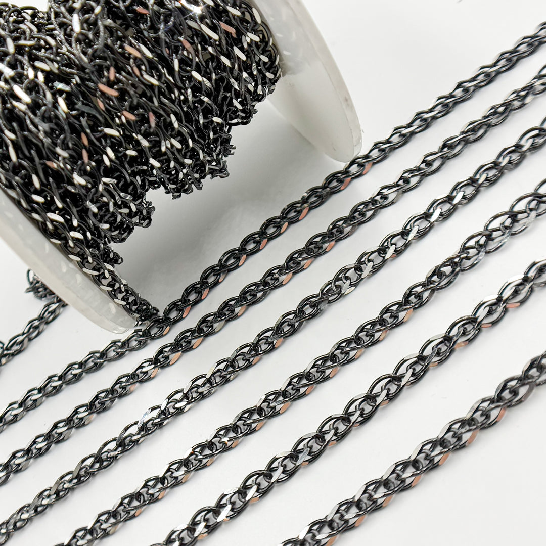 Z68BR. Black Rhodium Sterling Silver Wheat Chain