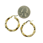 Load image into Gallery viewer, GER120. 14K Solid Gold Twisted Textured Hollow Hoop Earrings 26mm – Lightweight Hoops
