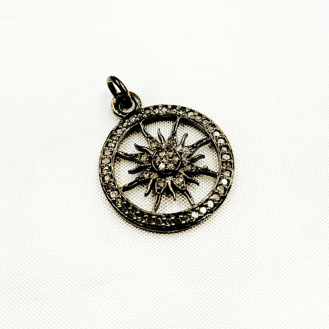 DP069B. Diamond Sterling Silver Round Sun Pendant